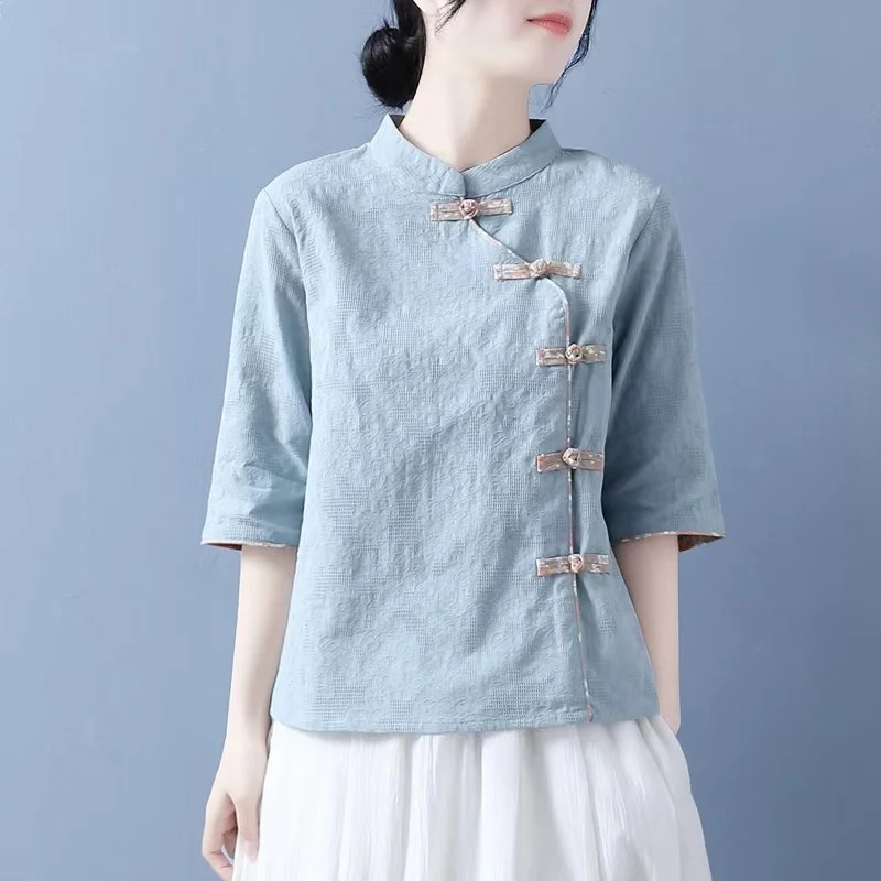 Japanese Sle ort Sve Cotton Linen irt Women's Chinese Sle Button Side Slip Closure Stand Collar Thin Top
Japanese Sle ort Sve Cotton Linen irt Women's Chinese Sle Button Side Slip Closure Stand Collar Thin Top