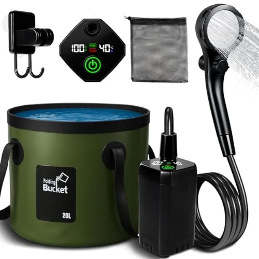 Portable Camping Shower, 6000mAh Rechargeable Shower Pump, Large Capacity Foldable Bucket, 6' 7" Filtered Shower Head, Summer B
Portable Camping Shower, 6000mAh Rechargeable Shower Pump, Large Capacity Foldable Bucket, 6' 7" Filtered Shower Head, Summer B