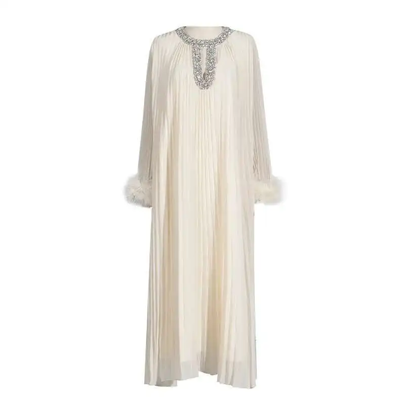 Summer Autumn Pleated Loose Long Sleeve Beaded Diamonds Chain Dress Women Prom Evening Feathers Maxi Vestidos
Summer Autumn Pleated Loose Long Sleeve Beaded Diamonds Chain Dress Women Prom Evening Feathers Maxi Vestidos