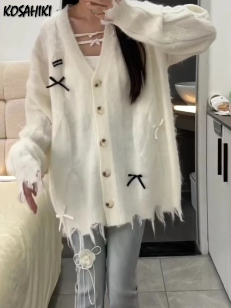 Loose Sweet Y2k Aesthetic Casual Cardigans Autumn Korean Fashion Bow Knitted Sweaters Hole Streetwear Women Grunge Coats 2025
Loose Sweet Y2k Aesthetic Casual Cardigans Autumn Korean Fashion Bow Knitted Sweaters Hole Streetwear Women Grunge Coats 2025