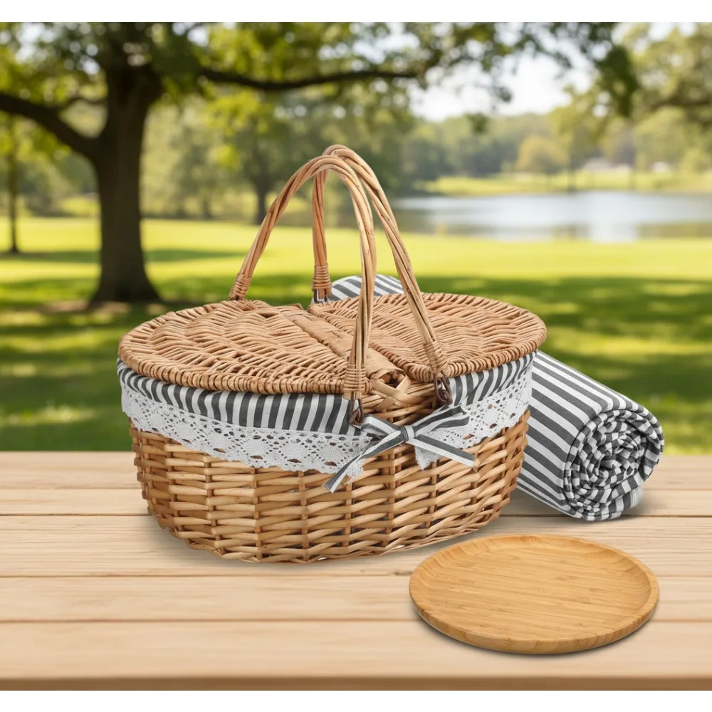 Portable Picnic Basket Set with Blanket & Bamboo Plates - Camping Outdoor Dining for Family of 4
Portable Picnic Basket Set with Blanket & Bamboo Plates - Camping Outdoor Dining for Family of 4