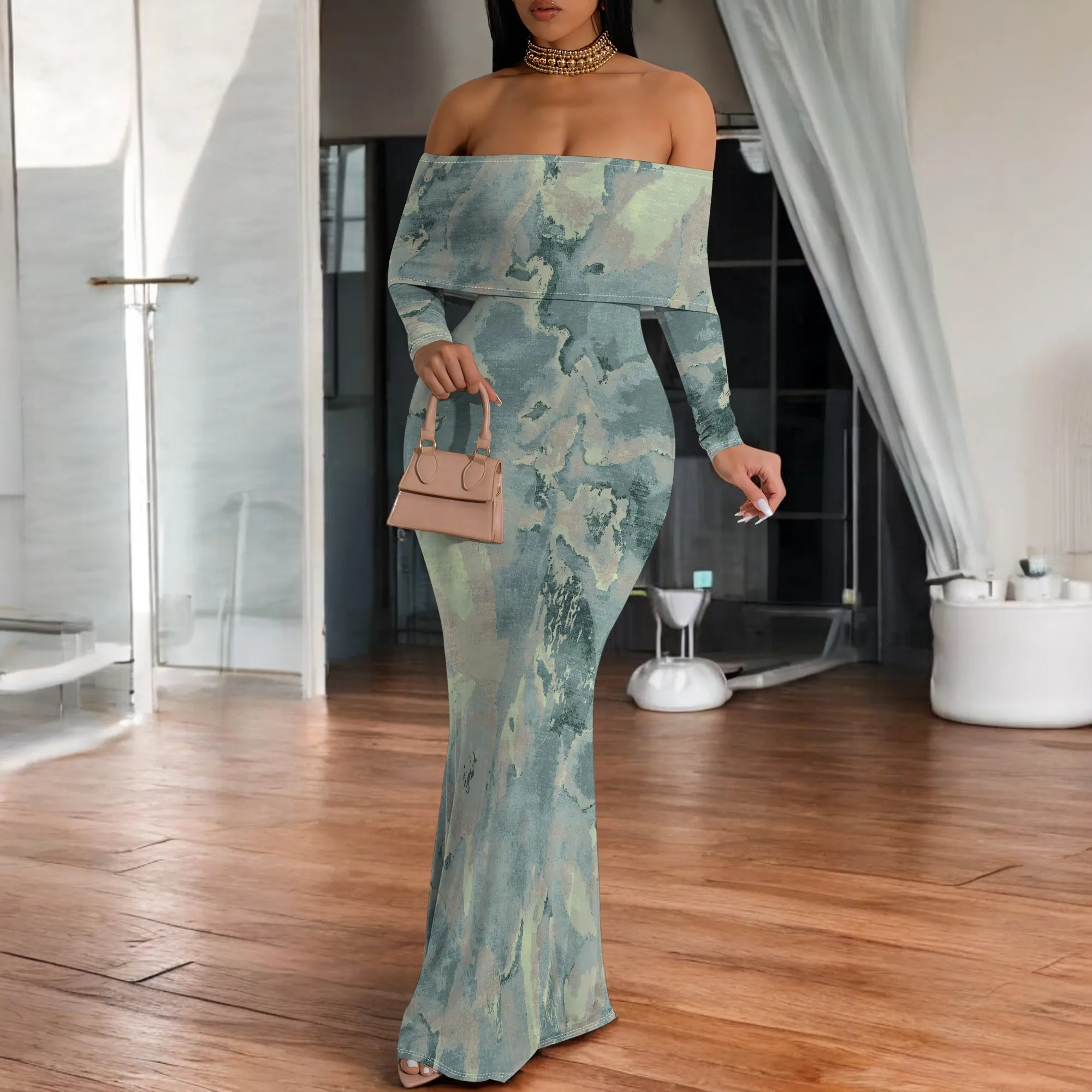 Off Shoulder Abstract Print Long Sleeve Bodycon Maxi Dress for Women Summer Party Elegant Outfit
Off Shoulder Abstract Print Long Sleeve Bodycon Maxi Dress for Women Summer Party Elegant Outfit