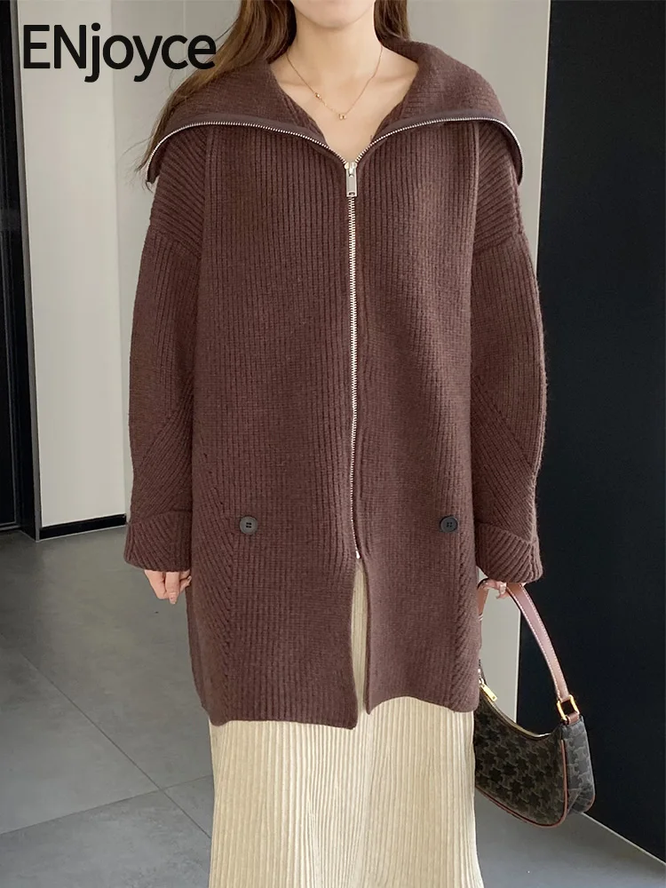 ENjoyce 2023 Autumn Winter Women Vintage Over Knee Knitted Cardigans Coat Korean Fashion Designer Zip Up Sweaters
ENjoyce 2023 Autumn Winter Women Vintage Over Knee Knitted Cardigans Coat Korean Fashion Designer Zip Up Sweaters