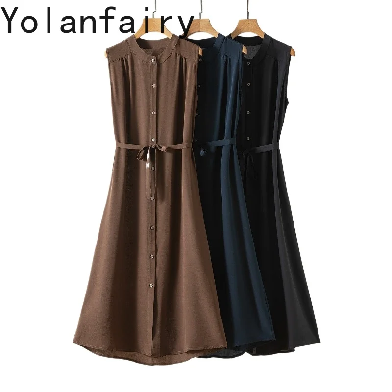YOLANFAIRY 100% Natural Mulberry Silk Dresses Summer 2026 Woman Clothing Elegant Sleeveless Dress Lace-up O-neck Women Dress
YOLANFAIRY 100% Natural Mulberry Silk Dresses Summer 2026 Woman Clothing Elegant Sleeveless Dress Lace-up O-neck Women Dress
