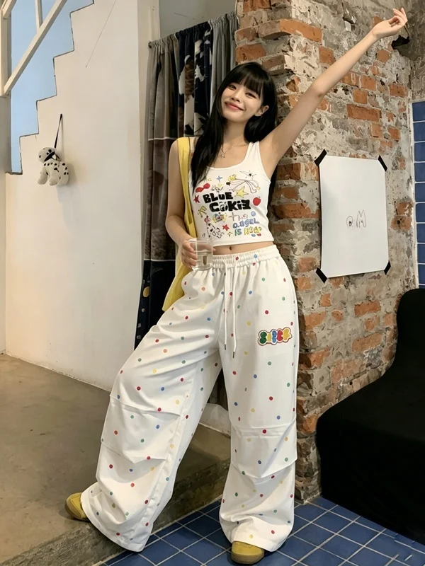 Sweet Sister Polka Dot Set Women's Cartoon Print Strap Vest White Workwear Wide Leg Pants Two Piece Set Summer Commute Style
Sweet Sister Polka Dot Set Women's Cartoon Print Strap Vest White Workwear Wide Leg Pants Two Piece Set Summer Commute Style