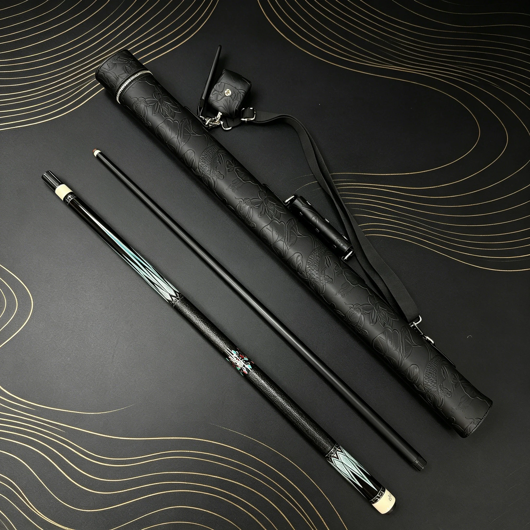 12.5mm Tip Art Decor Billiard Cue, Unique Pattern & Leather Wrapped Grip, Matching Embossed Fish & Lotus Leather Cue Case
12.5mm Tip Art Decor Billiard Cue, Unique Pattern & Leather Wrapped Grip, Matching Embossed Fish & Lotus Leather Cue Case