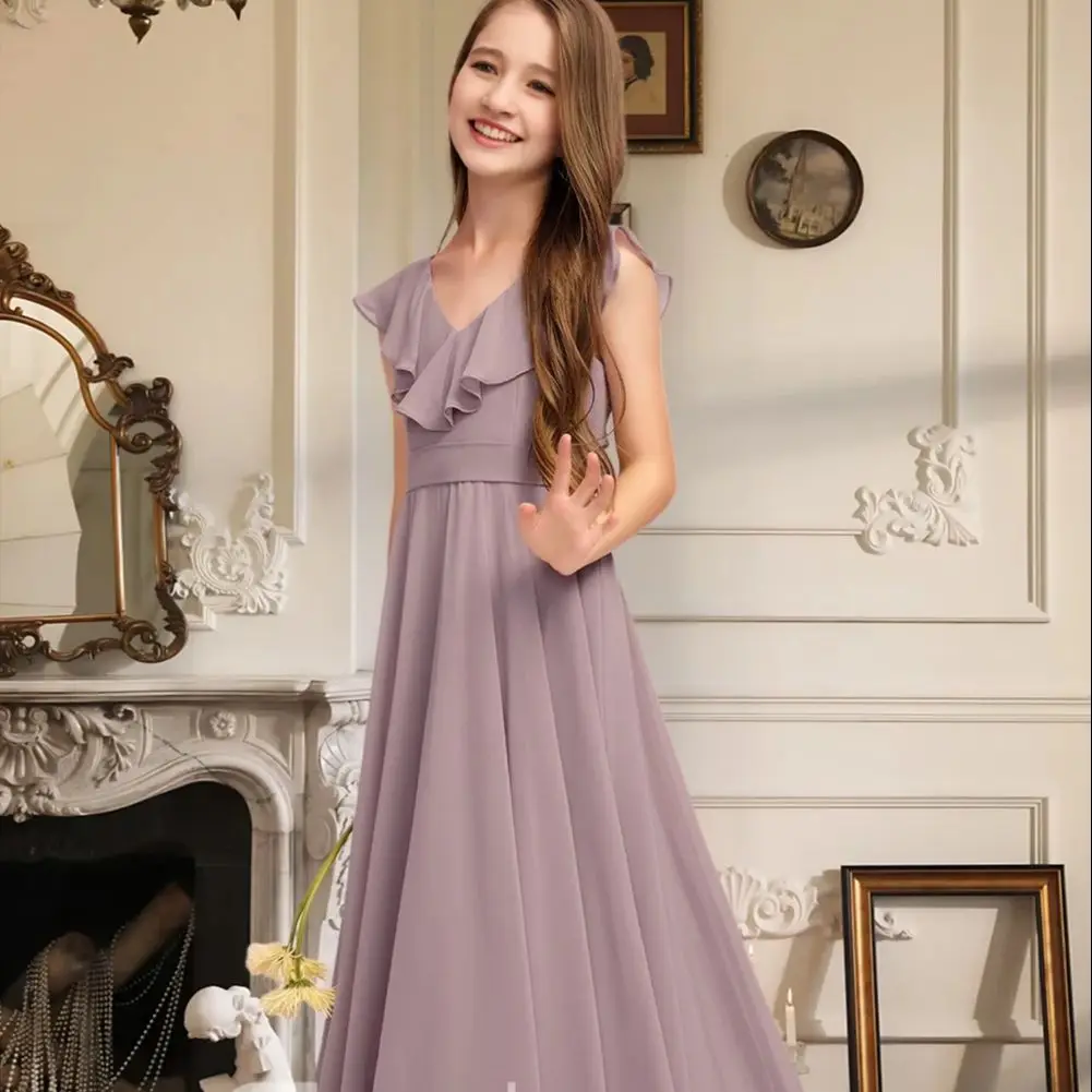FF Kids A-Line V-Neck Floor-Length Chiffon Junior Bridesmaid Dress Cascading Ruffles Flower Girl Dress Girl Party Wedding Formal
FF Kids A-Line V-Neck Floor-Length Chiffon Junior Bridesmaid Dress Cascading Ruffles Flower Girl Dress Girl Party Wedding Formal