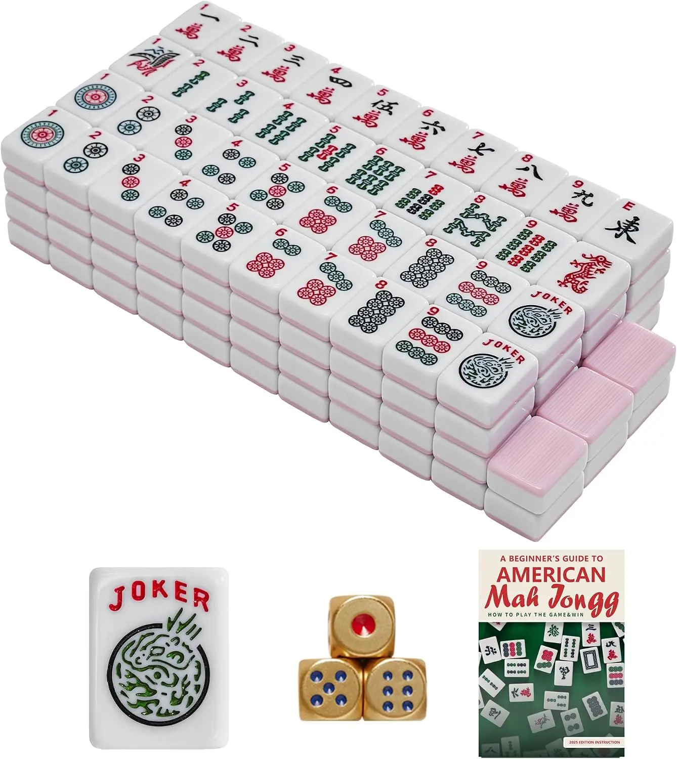 166-Tile American Mahjong Set with Golden Dice, Pink Travel Tiles
166-Tile American Mahjong Set with Golden Dice, Pink Travel Tiles