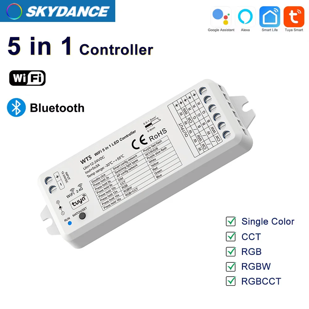 Умный светодиодный диммер 5 в 1, 12-24 в пост. Тока, 2,4 ГГц
Умный светодиодный диммер 5 в 1, 12-24 в пост. Тока, 2,4 ГГц