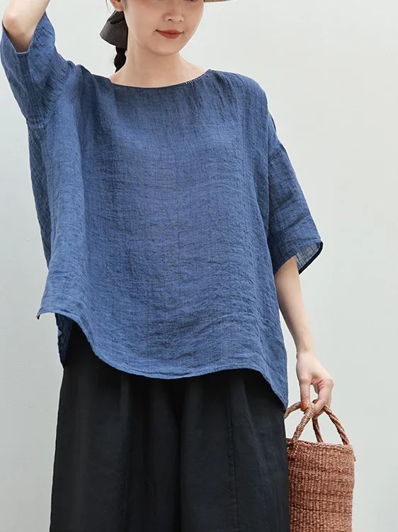 Summer Lightweight Comfortable Color Woven Cotton Linen Pleated round Neck Casual Loose Shirt Women's Loose Fit Casual Shirt
Summer Lightweight Comfortable Color Woven Cotton Linen Pleated round Neck Casual Loose Shirt Women's Loose Fit Casual Shirt