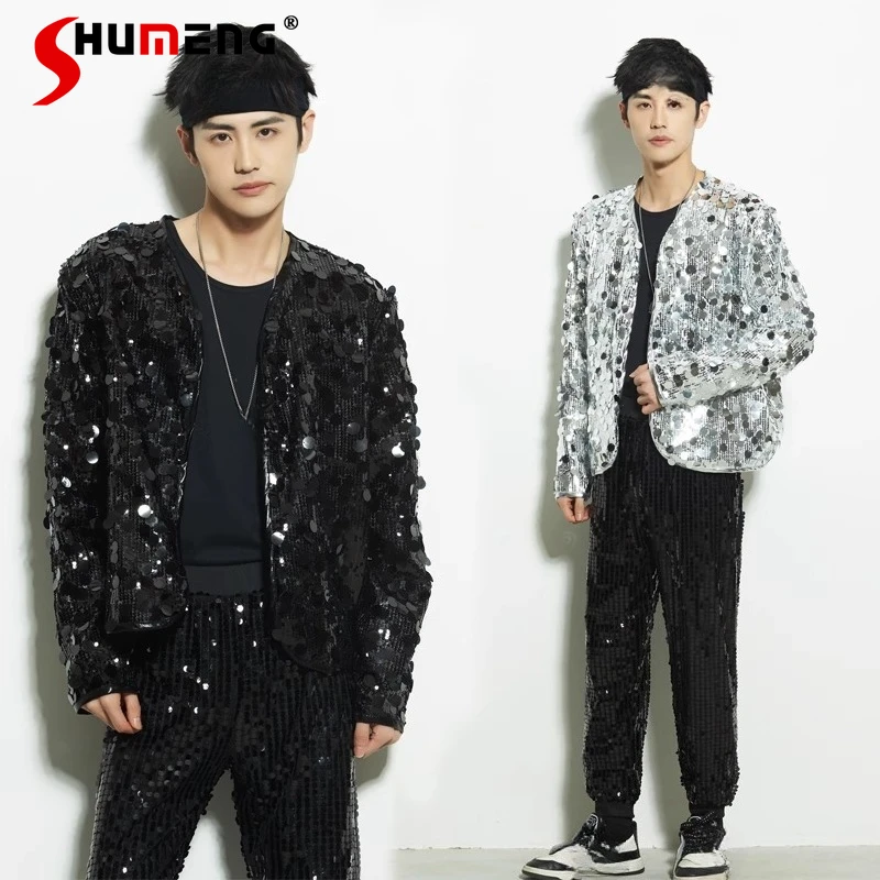 Men's 2025 New Sequins Solid Color Long Sleeve Over Size Jackets Male High-end Handsome Shining Coats Masculinity Trendy Tops
Men's 2025 New Sequins Solid Color Long Sleeve Over Size Jackets Male High-end Handsome Shining Coats Masculinity Trendy Tops