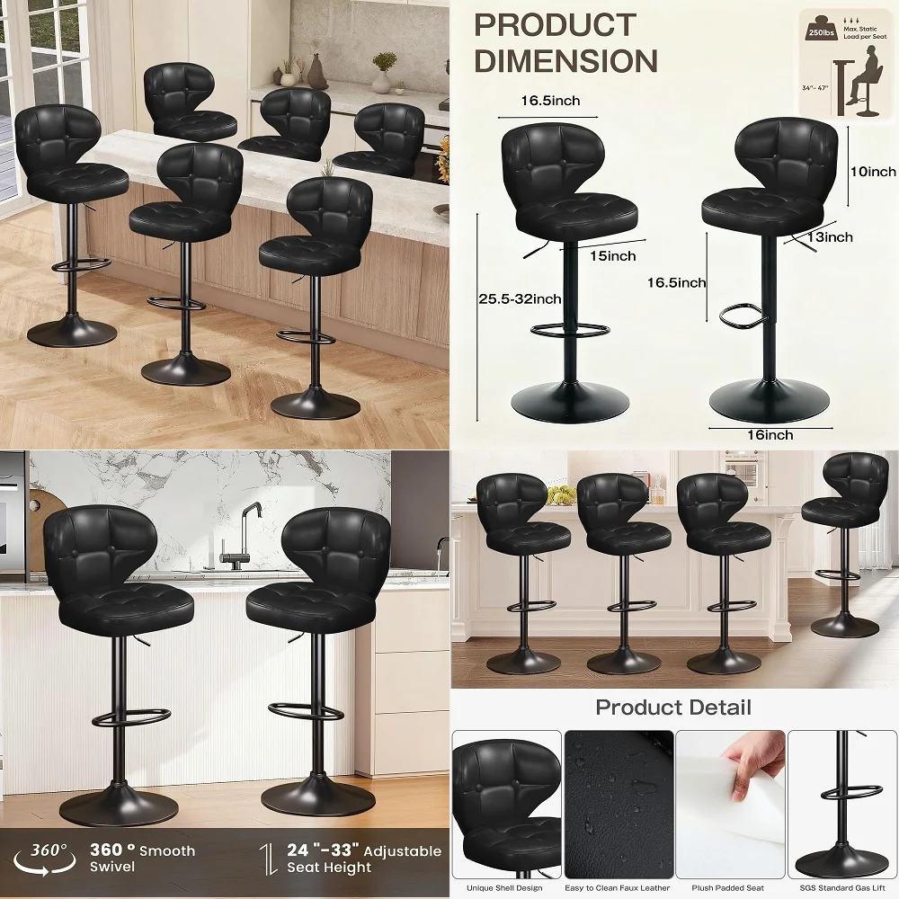 Bar Stools Set of 4, 24 Counter Height Barstools with Rubber Wood Frame, Faux Leather Cushions, Footrest, Mid Century Modern Ki
Bar Stools Set of 4, 24 Counter Height Barstools with Rubber Wood Frame, Faux Leather Cushions, Footrest, Mid Century Modern Ki