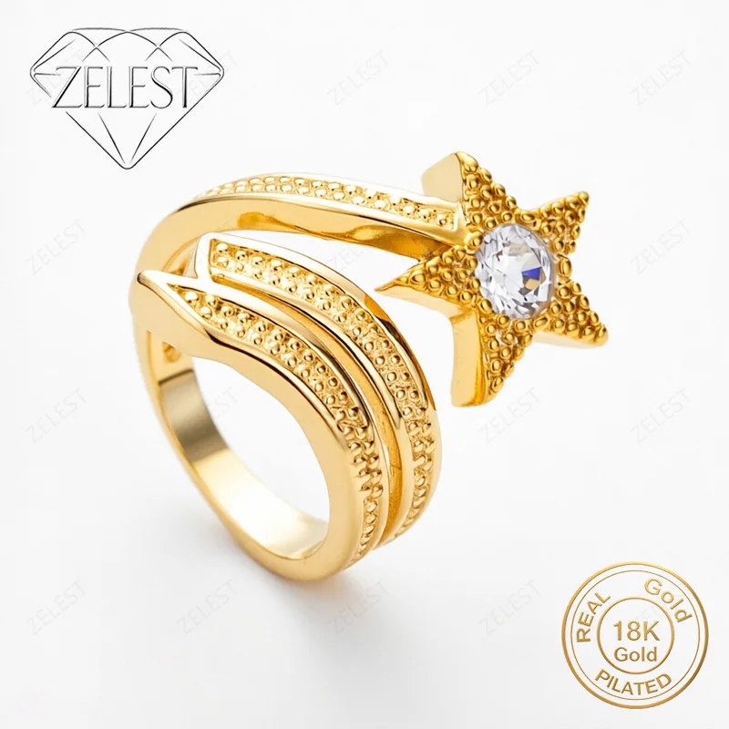 Charm 925 Sterling Silver 18K Gold Plated Exquisite Star Zircon Open Ring for Women Fashion Party Gifts Jewelry
Charm 925 Sterling Silver 18K Gold Plated Exquisite Star Zircon Open Ring for Women Fashion Party Gifts Jewelry