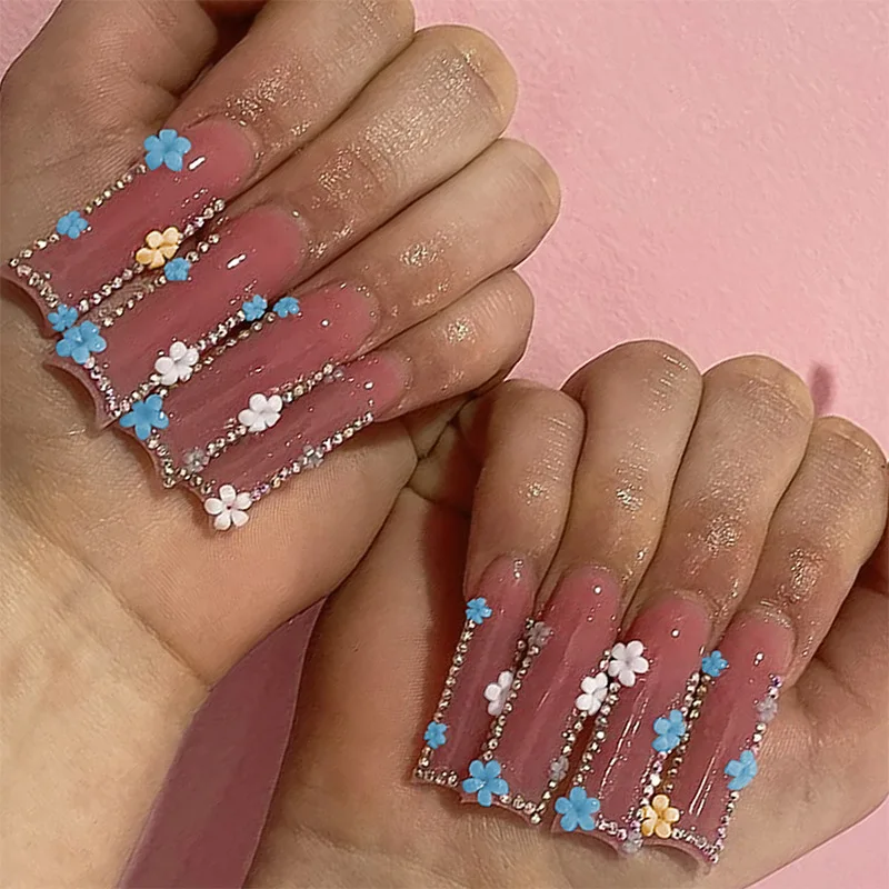24pcs Extra-long False Nail Art Colorful Flower with Rhinestones Design Nails Set Pink Fake Nail Tips Wearable Press on Nails
24pcs Extra-long False Nail Art Colorful Flower with Rhinestones Design Nails Set Pink Fake Nail Tips Wearable Press on Nails