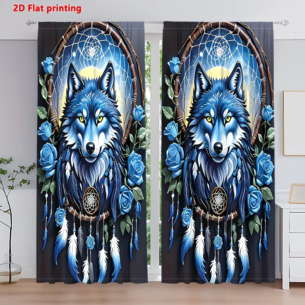 2Pcs Curtain Ethnic-Style Wolf and Blue Rose Dreamcatcher Window Drapes for Bedroom Living Room Decoration Window Treatment.
2Pcs Curtain Ethnic-Style Wolf and Blue Rose Dreamcatcher Window Drapes for Bedroom Living Room Decoration Window Treatment.