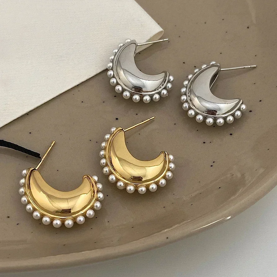 925 Silver Pearl Moon Stud Earrings for Women Party Vintage Fine Jewelry Minimalist Personality Accessories
925 Silver Pearl Moon Stud Earrings for Women Party Vintage Fine Jewelry Minimalist Personality Accessories