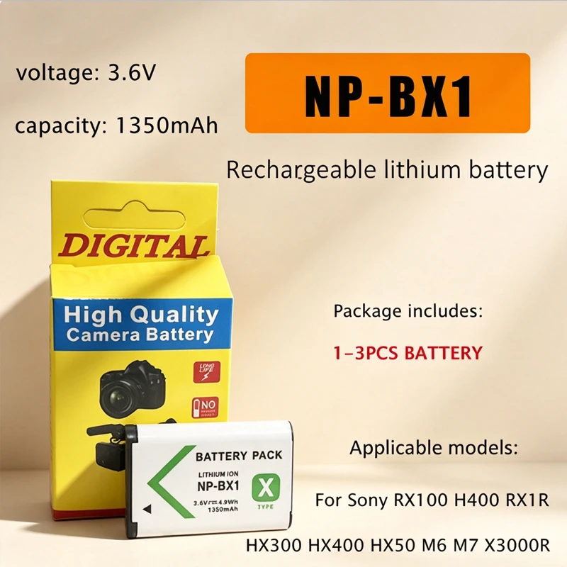 NP-BX1 NPBX1 Battery 1350mAh for Sony RX100 H400 RX1R HX300 HX400 HX50 M6 M7 X3000R X3000 AS300 Camera Batteries
NP-BX1 NPBX1 Battery 1350mAh for Sony RX100 H400 RX1R HX300 HX400 HX50 M6 M7 X3000R X3000 AS300 Camera Batteries