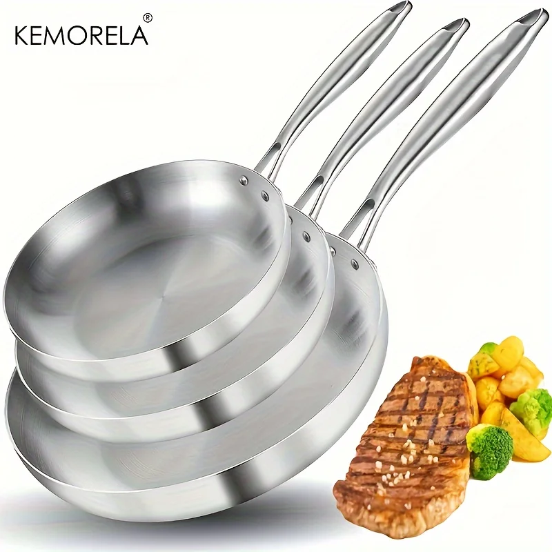 3 Pieces Stainless Steel Frying Pan Set,Food Grade Multi-functional Omelette Pan for Gas Stove and kitchen accessories
3 Pieces Stainless Steel Frying Pan Set,Food Grade Multi-functional Omelette Pan for Gas Stove and kitchen accessories