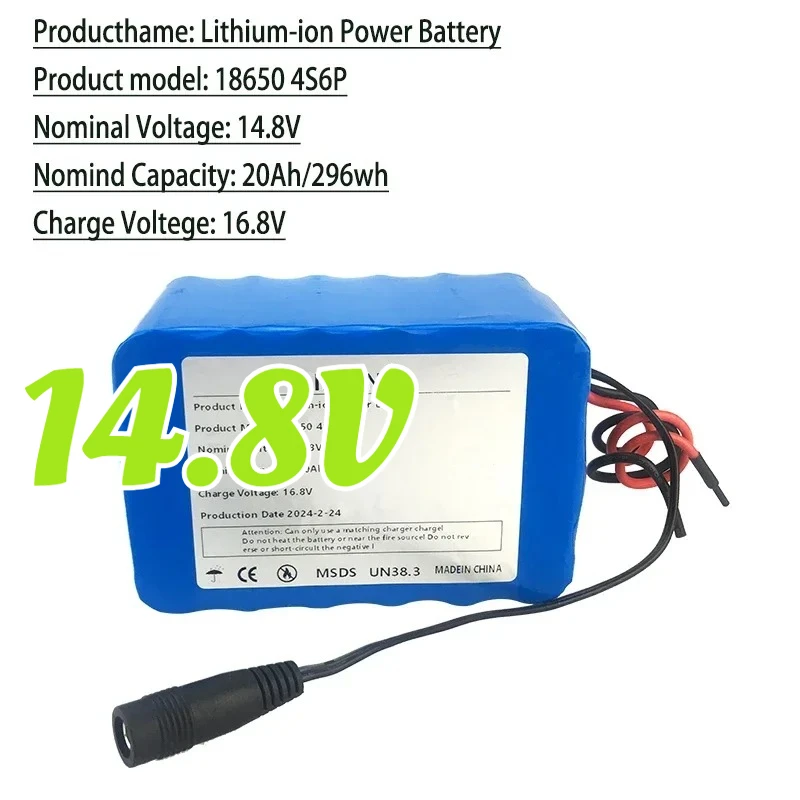 4S6P 14.8V 20Ah Li-Iom Battery Pack 18650 for Night Fishing Lamp Heater Miner's Amplifier Batteries with BMS+16.8V Charger
4S6P 14.8V 20Ah Li-Iom Battery Pack 18650 for Night Fishing Lamp Heater Miner's Amplifier Batteries with BMS+16.8V Charger