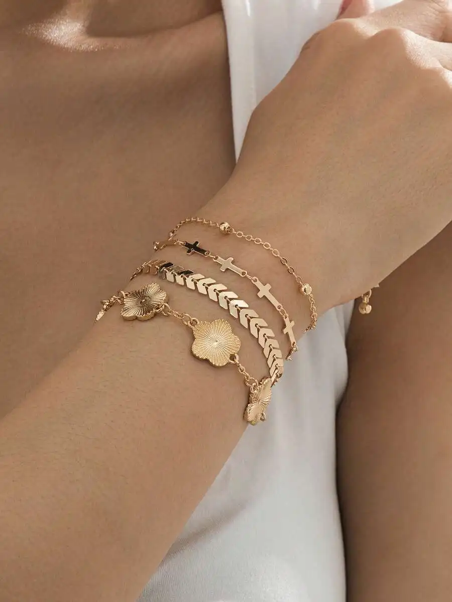 5pcs Layering Bracelet Set For Women With Cross Flower Leaf Charms Chain
5pcs Layering Bracelet Set For Women With Cross Flower Leaf Charms Chain
