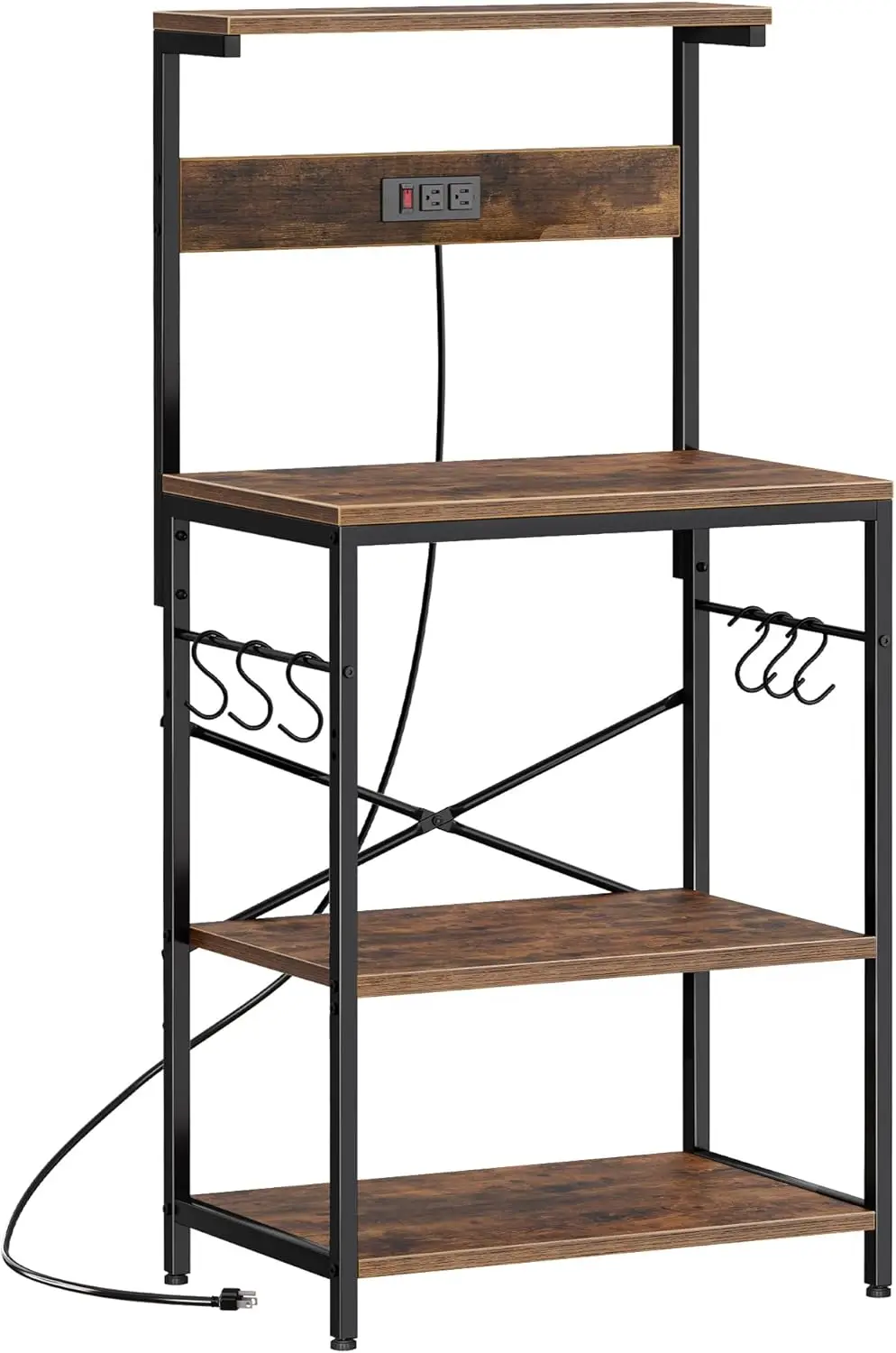 4-Tier Kitchen Bakers Rack with Power Outlets, Microwave Stand with Hooks, Coffee Bar Storage Shelf - Rustic Brown
4-Tier Kitchen Bakers Rack with Power Outlets, Microwave Stand with Hooks, Coffee Bar Storage Shelf - Rustic Brown
