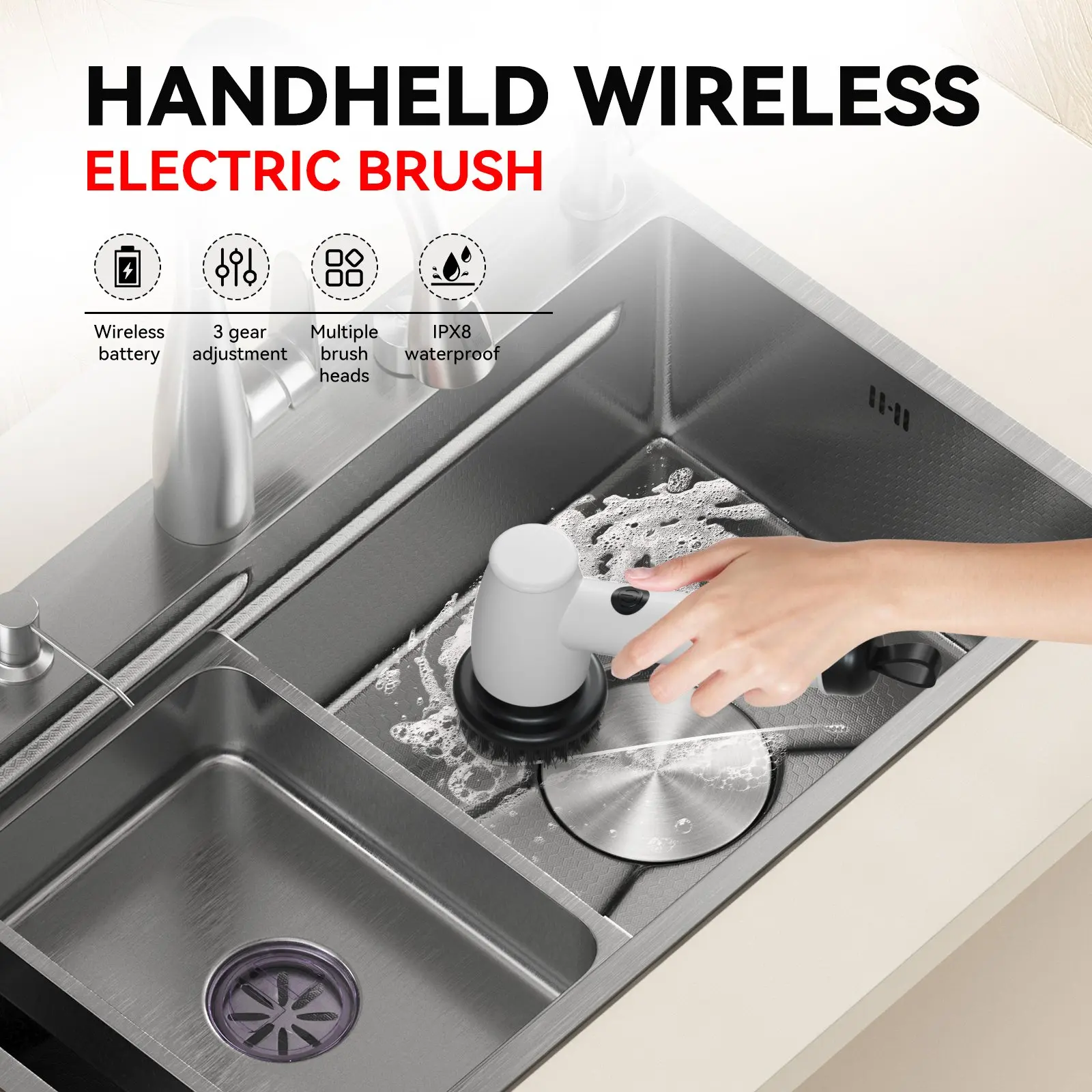 Home Kitchen Electric Cleaning Brush, IPX8 Waterproof, Multi-Speed Rechargeable Scrubber, 7-in-1 Brush Head, For Sinks And Cars
Home Kitchen Electric Cleaning Brush, IPX8 Waterproof, Multi-Speed Rechargeable Scrubber, 7-in-1 Brush Head, For Sinks And Cars