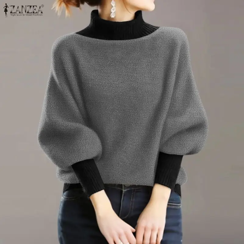 Элегантные свитера ZANZEA с высоким воротником, флисовым утеплением и ребристой вязкой, женские повседневные пуловеры с рукавами-фонариками и контрастными вставками, весенне-осенние топы
Элегантные свитера ZANZEA с высоким воротником, флисовым утеплением и ребристой вязкой, женские повседневные пуловеры с рукавами-фонариками и контрастными вставками, весенне-осенние топы