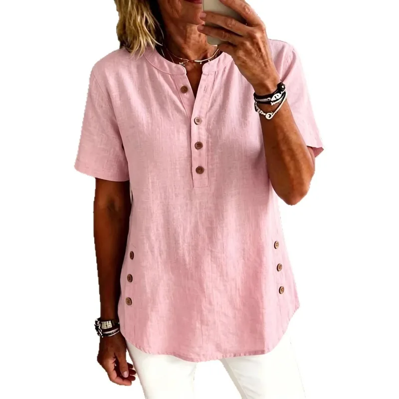 Women Solid Linen Henley Neck Button Placket Short Sleeve Loose Casual Daily Basic Blouse Top
Women Solid Linen Henley Neck Button Placket Short Sleeve Loose Casual Daily Basic Blouse Top