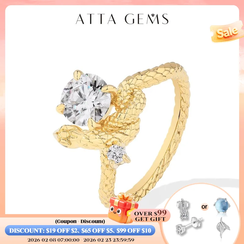 ATTAGEMS Original Snake Moissanite Rings Round Cut 1.2CT for Women Men S925 Silver 18K Gold Plated Engagement Party Jewelry Gift
ATTAGEMS Original Snake Moissanite Rings Round Cut 1.2CT for Women Men S925 Silver 18K Gold Plated Engagement Party Jewelry Gift