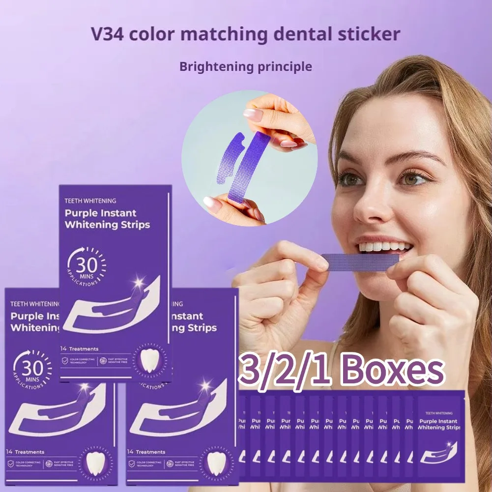 3/2/1 Boxes V34 Purple Teeth Whitening Strips Fresh Breath Protable Teeth Whitening Product Remove Stains Brightening Stickers
3/2/1 Boxes V34 Purple Teeth Whitening Strips Fresh Breath Protable Teeth Whitening Product Remove Stains Brightening Stickers