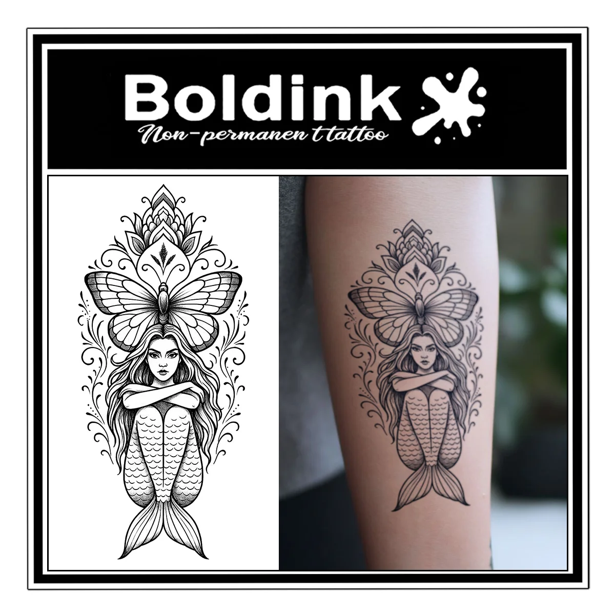 BOLDINK Art Sketch Butterfly Mermaid Tattoo Sticker Unisex Stylish Easy Apply Waterproof Long Lasting 1-2 Week
BOLDINK Art Sketch Butterfly Mermaid Tattoo Sticker Unisex Stylish Easy Apply Waterproof Long Lasting 1-2 Week