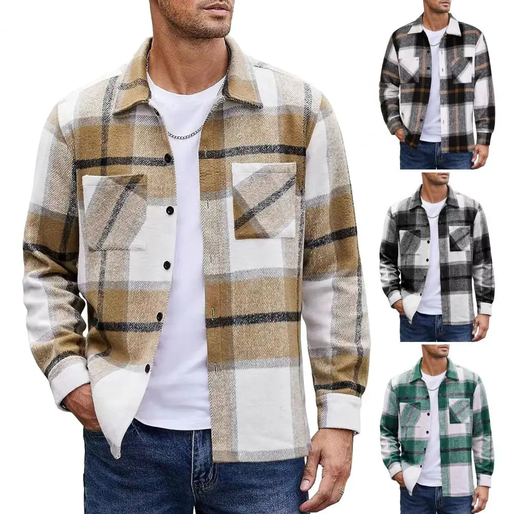 Lapel Long Sleeve Shirt Jacket Men's Plaid Print Shirt Coat with Lapel Pockets Stylish Winter Outwear for Casual Button Down
Lapel Long Sleeve Shirt Jacket Men's Plaid Print Shirt Coat with Lapel Pockets Stylish Winter Outwear for Casual Button Down