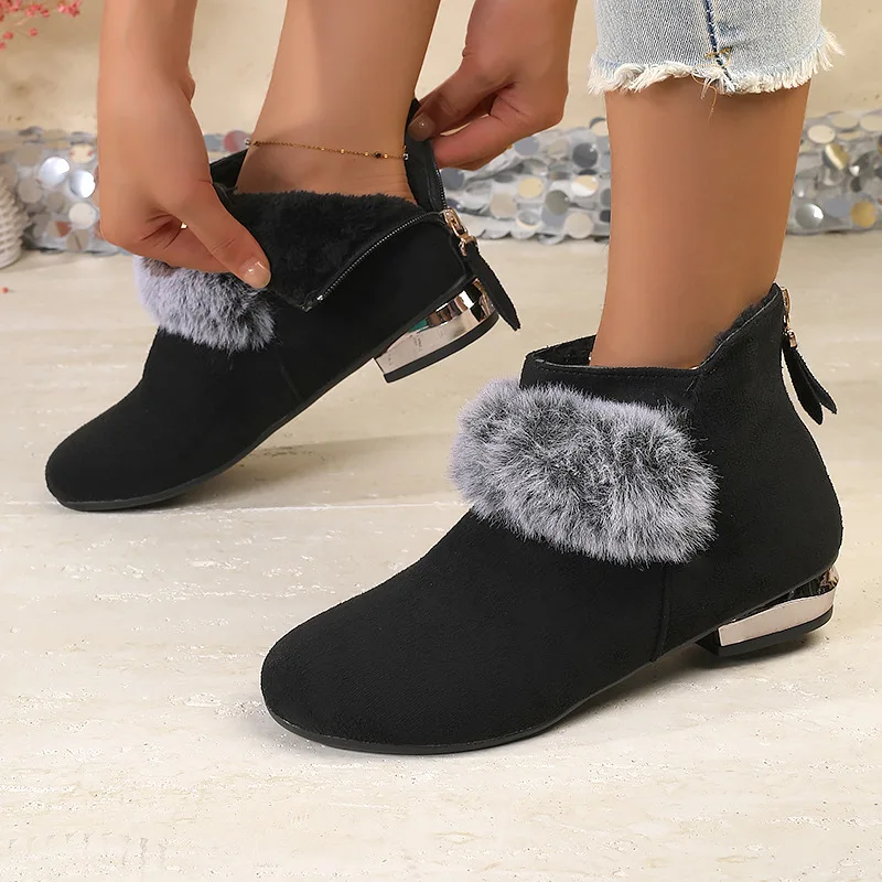 Women Winter Plush Warm Ankle Boots Low Heel Non-slip Commuter Office Ladies Shoes Fashion Black Round Toe Zipper Short Boots
Women Winter Plush Warm Ankle Boots Low Heel Non-slip Commuter Office Ladies Shoes Fashion Black Round Toe Zipper Short Boots