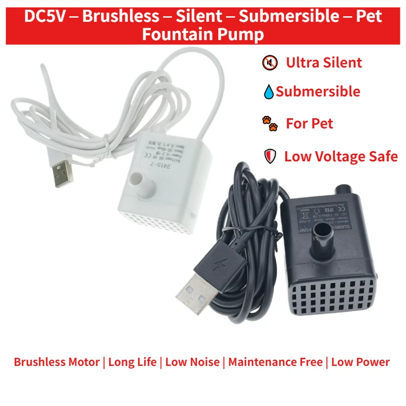 Pet Fountain Pump DC5V Brushless Micro Water Pump Silent Mini Submersible Pump for Humidifier 2415-7
Pet Fountain Pump DC5V Brushless Micro Water Pump Silent Mini Submersible Pump for Humidifier 2415-7