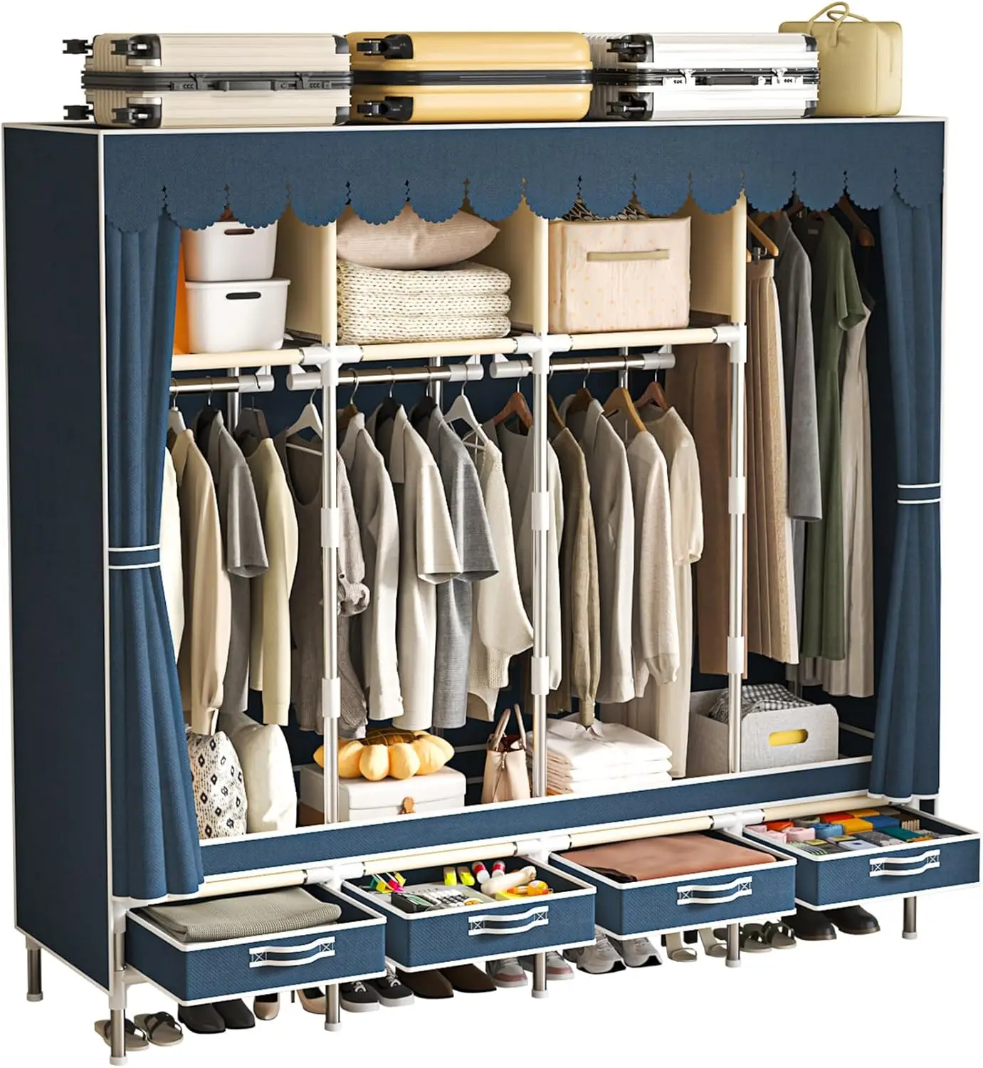 Portable Wardrobe with 4 Drawers and 3 Shelves, 67 Inch Large Capacity Freestanding Wardrobe Hanging Organizer with Lid for B
Portable Wardrobe with 4 Drawers and 3 Shelves, 67 Inch Large Capacity Freestanding Wardrobe Hanging Organizer with Lid for B