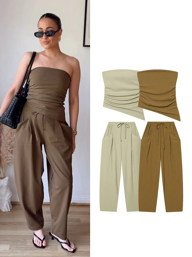 TFMLN Summer Casual Pant Suit For Women Sexy Strapless Ruffle Top + Long Pants Set Fashion Street Holiday Irregular Top 2pcs
TFMLN Summer Casual Pant Suit For Women Sexy Strapless Ruffle Top + Long Pants Set Fashion Street Holiday Irregular Top 2pcs