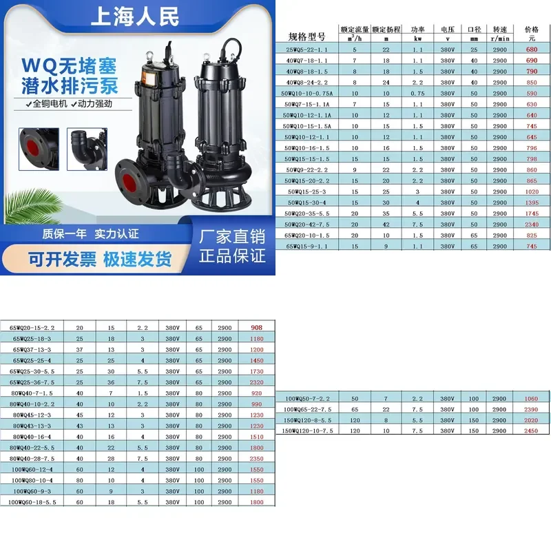 2026 HOT Shanghai People's 50WQ10- 10-0.75/50 caliber submersible pump sewage pump non-clogging submersible sewage pump
2026 HOT Shanghai People's 50WQ10- 10-0.75/50 caliber submersible pump sewage pump non-clogging submersible sewage pump