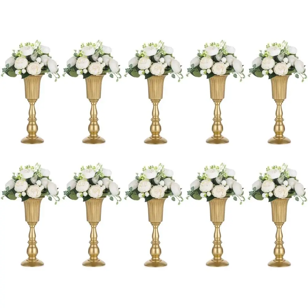 Gold Tall Centerpiece Table: 12.5" Trumpet Vases or Wedding Metal lower Stand or Party Decorations Set o 10
Gold Tall Centerpiece Table: 12.5" Trumpet Vases or Wedding Metal lower Stand or Party Decorations Set o 10