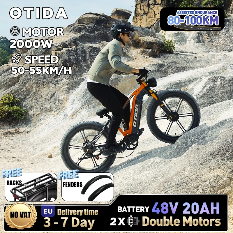 OTIDA NEW RX80 2000W 55KM/H Dual Motors Electric Bicycle 48V20AH Lithium Battery 26 Inch 4.0 Fatbike Electric Bike For Adults
OTIDA NEW RX80 2000W 55KM/H Dual Motors Electric Bicycle 48V20AH Lithium Battery 26 Inch 4.0 Fatbike Electric Bike For Adults