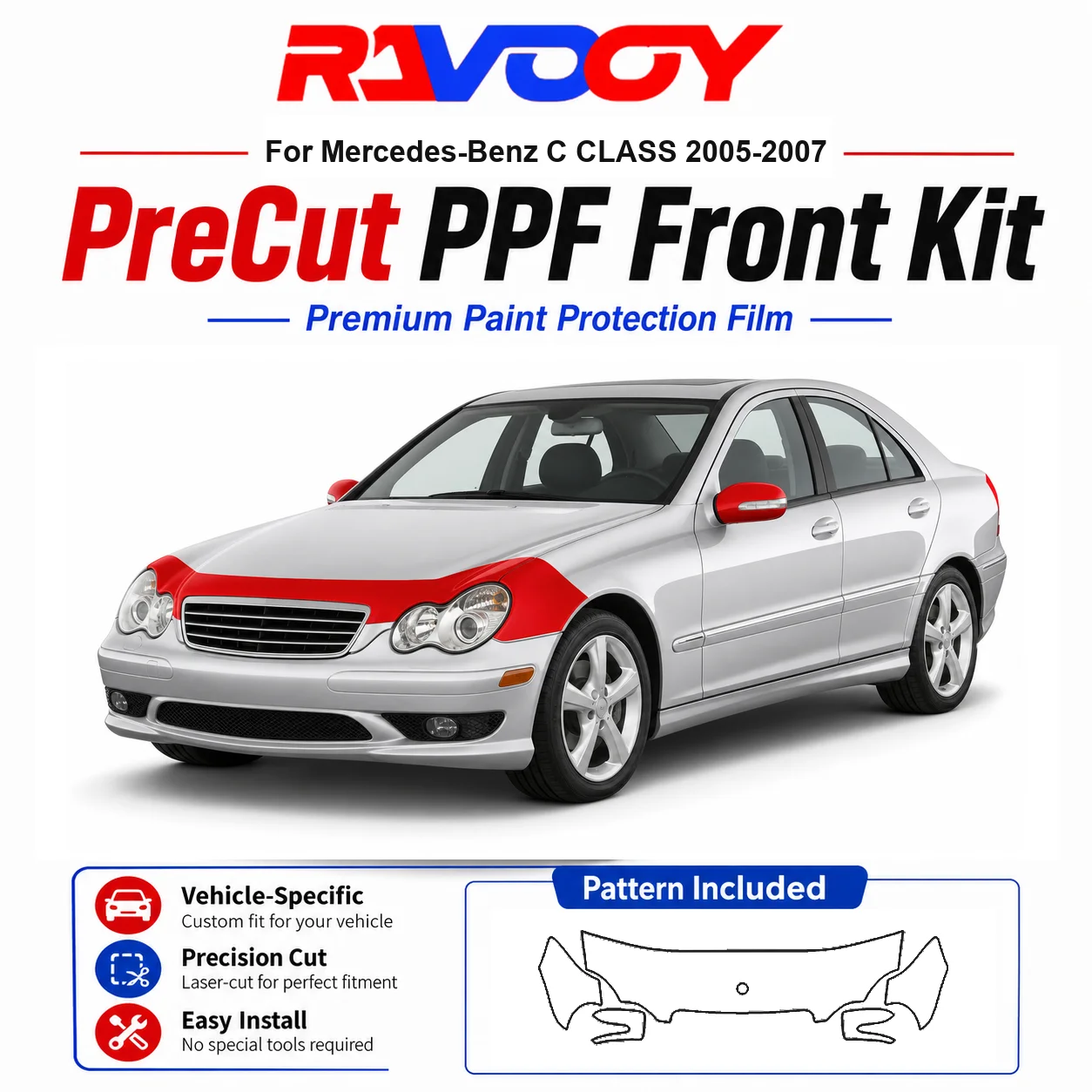 8.5mil TPU Precut PPF Kit For Mercedes-Benz C CLASS 2005-2007 - Hood, Fenders & Mirror Set - Self-Healing Clear Bra Film
8.5mil TPU Precut PPF Kit For Mercedes-Benz C CLASS 2005-2007 - Hood, Fenders & Mirror Set - Self-Healing Clear Bra Film
