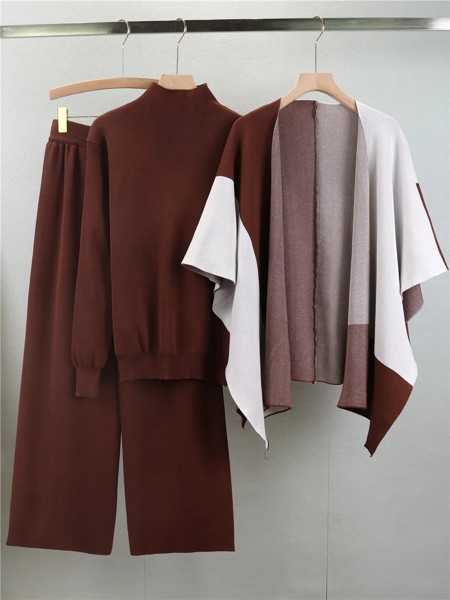 Autumn Winter Lazy Sle oulder Wrap Cloak High Collar Knitted Sweater Casual Wide Leg Pants Tee Piece Set Women's Faion
Autumn Winter Lazy Sle oulder Wrap Cloak High Collar Knitted Sweater Casual Wide Leg Pants Tee Piece Set Women's Faion