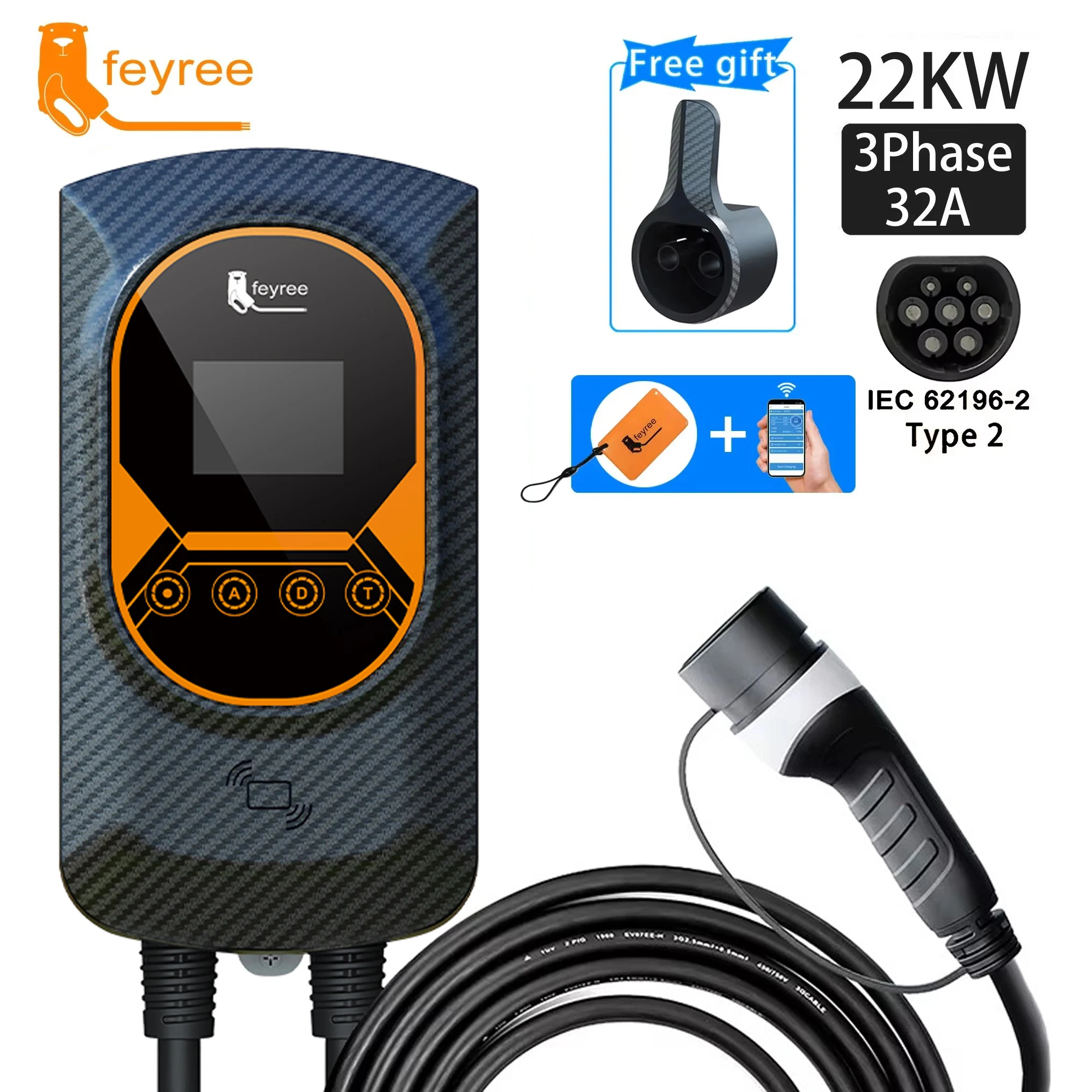 EVSE Wallbox Type2 Cable 32A 7.6KW EV Car Charger 11KW 22KW 3 Phase Charging Station APP RFID Cards Control for Electric Vehicle
EVSE Wallbox Type2 Cable 32A 7.6KW EV Car Charger 11KW 22KW 3 Phase Charging Station APP RFID Cards Control for Electric Vehicle