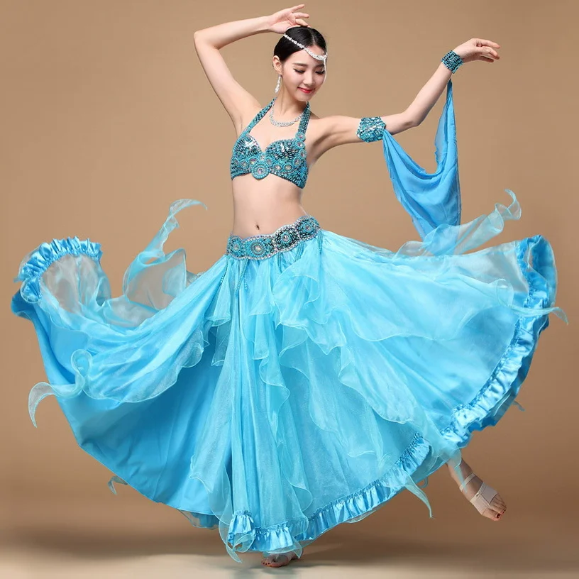 Women Oriental Dance Group Performance Belly Dance Costume Set Beaded Bra Belt Skirt Organza
Women Oriental Dance Group Performance Belly Dance Costume Set Beaded Bra Belt Skirt Organza