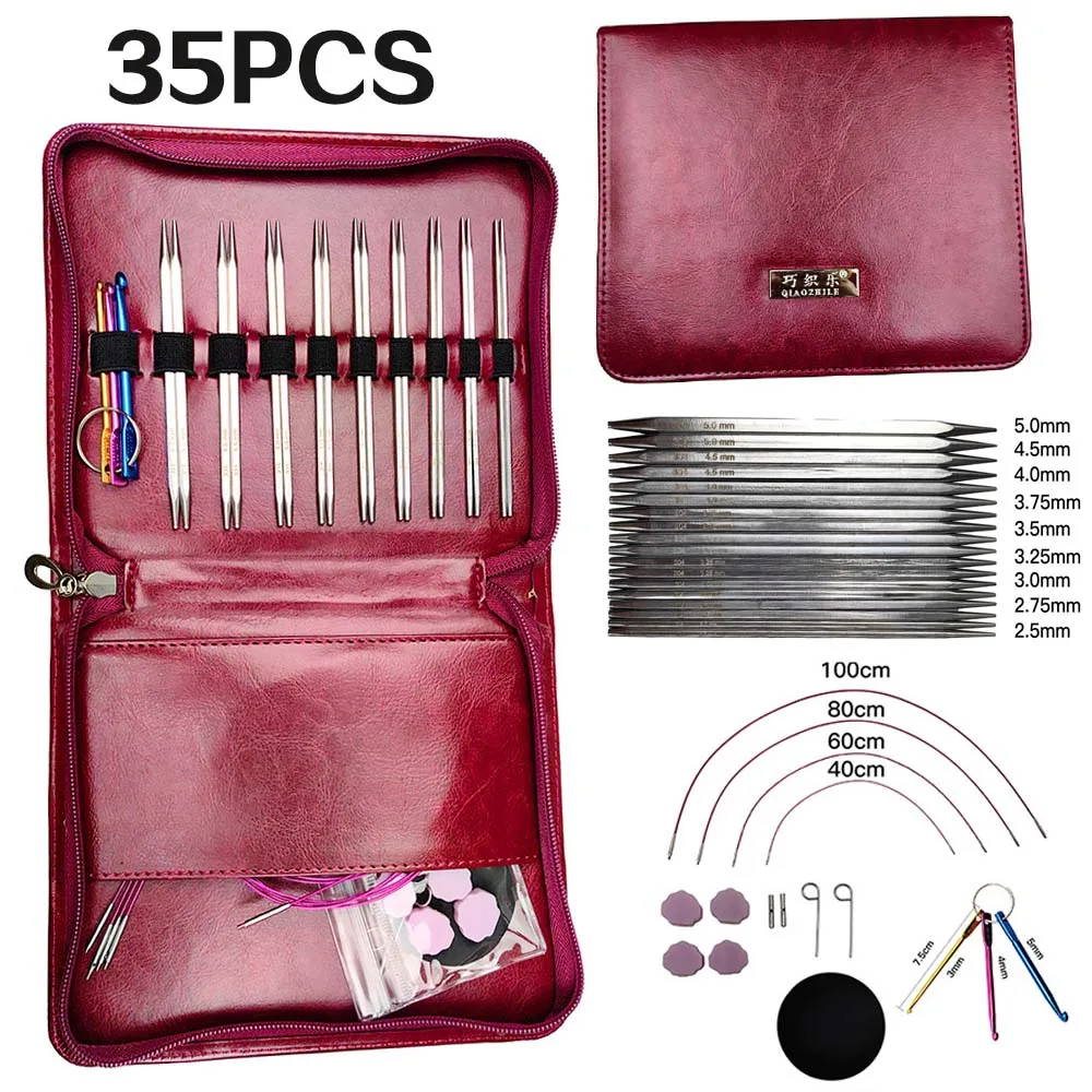 35 Pieces Knitting Tools Set Square Removable Interchangeable Head Stainless Steel Circular Needle DIY Kit 9 Pairs 2.5-5.0mm
35 Pieces Knitting Tools Set Square Removable Interchangeable Head Stainless Steel Circular Needle DIY Kit 9 Pairs 2.5-5.0mm