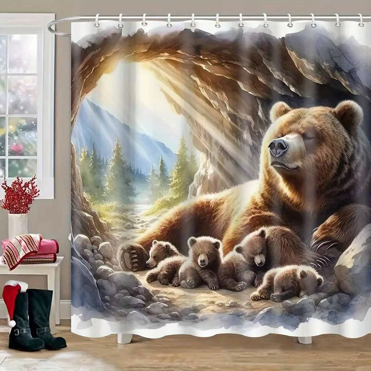 Занавеска для душа Cuddly Bear Family in Cave, водонепроницаемая и устойчивая к плесени для декора ванной комнаты в стиле природы, прочная и уютная
Занавеска для душа Cuddly Bear Family in Cave, водонепроницаемая и устойчивая к плесени для декора ванной комнаты в стиле природы, прочная и уютная