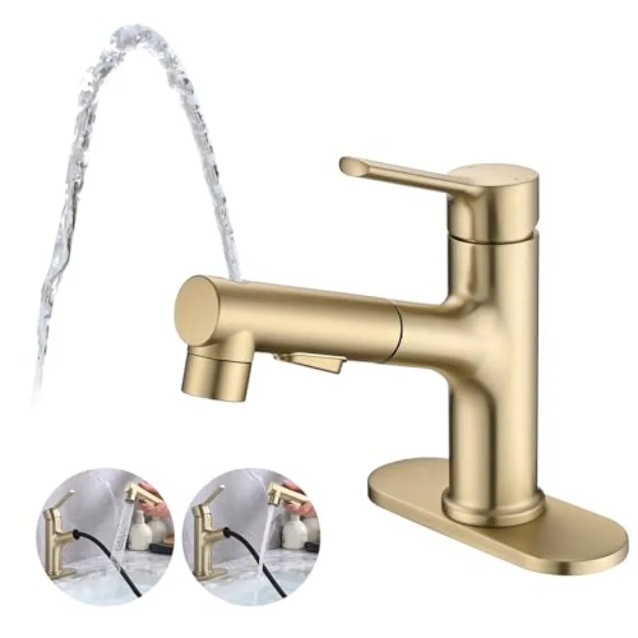 Bathroom Sink Faucet with Pull Out Sprayer, Single Handle Modern Bathroom Basin Faucet with Pop-up Sink Drain Stopper and Deck
Bathroom Sink Faucet with Pull Out Sprayer, Single Handle Modern Bathroom Basin Faucet with Pop-up Sink Drain Stopper and Deck