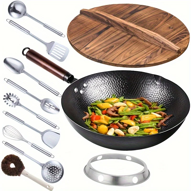 Cast Iron Wok with 11pcs Cookware Accessories, Chinese Wok Pan 12.6 Inch, Stir-fey Pan, Flat Bottom Carbon Stell Wok,, for Induc
Cast Iron Wok with 11pcs Cookware Accessories, Chinese Wok Pan 12.6 Inch, Stir-fey Pan, Flat Bottom Carbon Stell Wok,, for Induc
