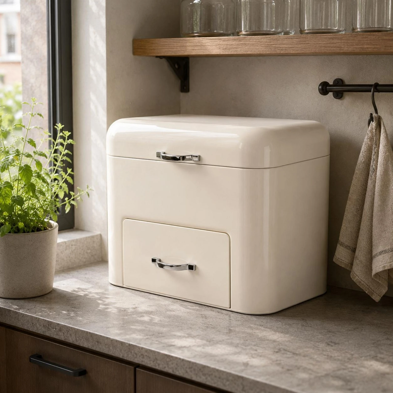 Iron Bread Box Powder-Coated Metal Bread Box Kitchen Storage Rounded Rectangular Space Saving
Iron Bread Box Powder-Coated Metal Bread Box Kitchen Storage Rounded Rectangular Space Saving