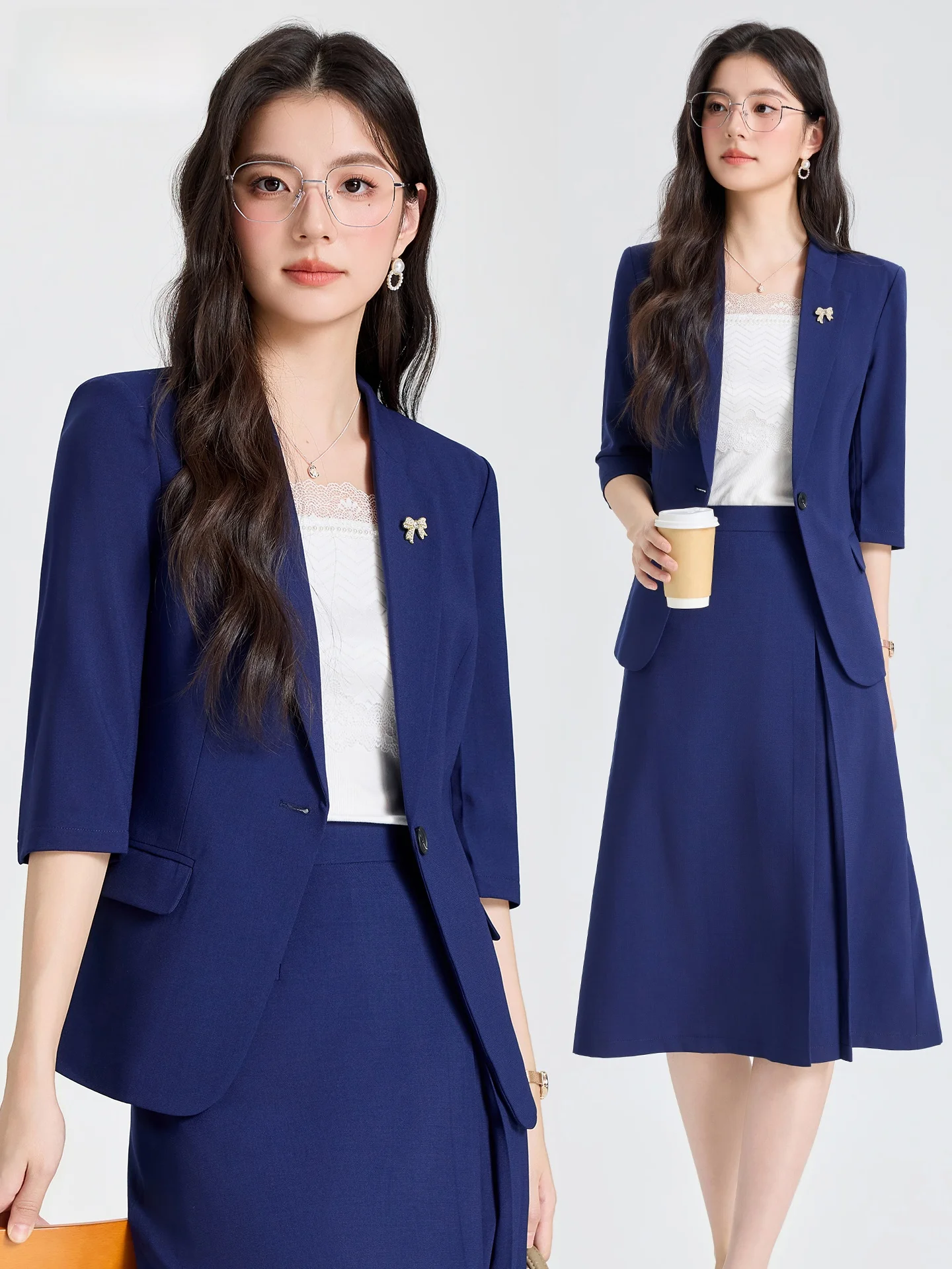 Blue Seven-Quarter Sve Suit Set Women's Spring Summer New Profional Interview Formal Two-Piece Suit Skirt Ensemble
Blue Seven-Quarter Sve Suit Set Women's Spring Summer New Profional Interview Formal Two-Piece Suit Skirt Ensemble