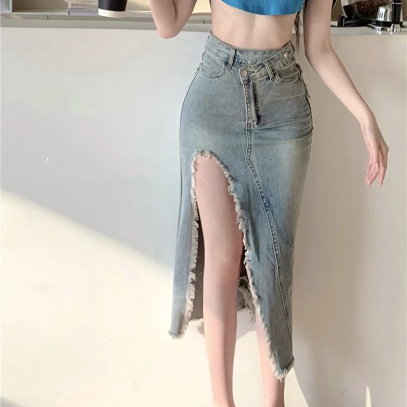 Sexy High Waist Irregular Split Denim Skirt 2025 New Summer New Fashion Women'S Clothing
Sexy High Waist Irregular Split Denim Skirt 2025 New Summer New Fashion Women'S Clothing